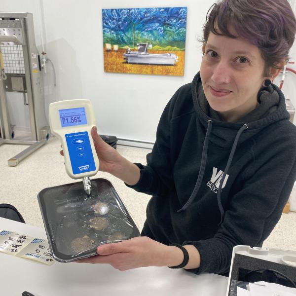 Melanie, a VIU Biology student, taking measurements