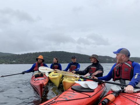Canadian faculty kayaking in Oslo fjord forging a partnership to create educational opportunities for Canadian and Norwegian students.
