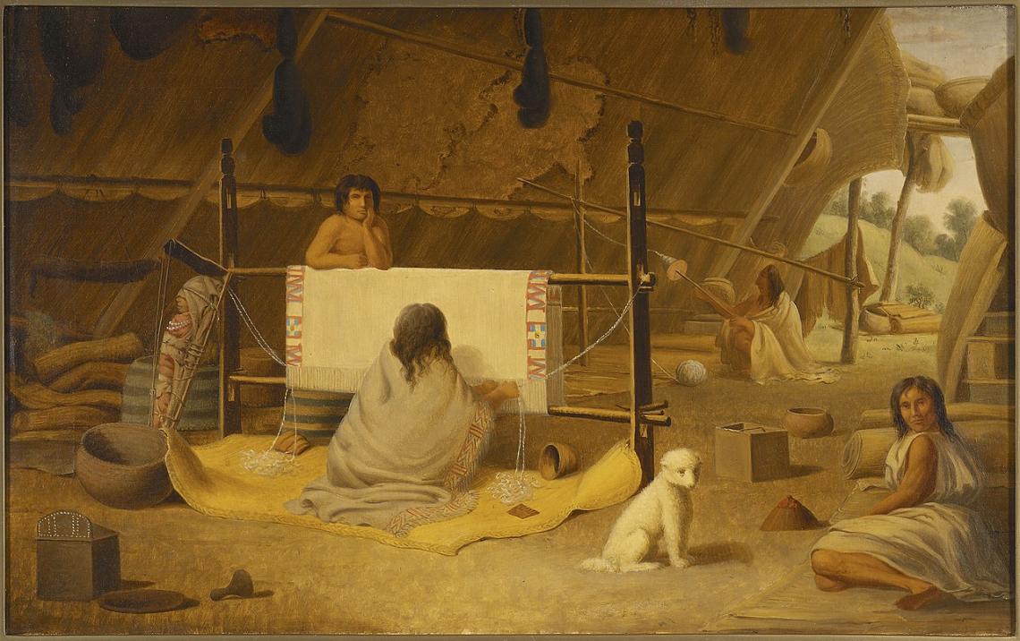 "A Woman Weaving a Blanket," Songhees/Saanich (Central Coast Salish) Maker: Paul Kane (1810 Mallow, Ireland–1871 Toronto, Canada)