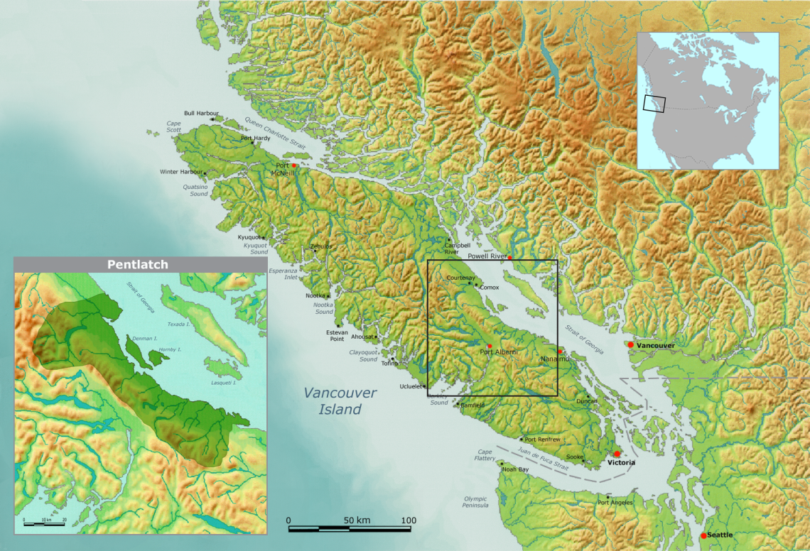 Map of Pentlatch Language on Vancouver Island