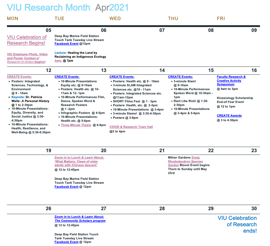 Research Month 2021 Calendar of Events 